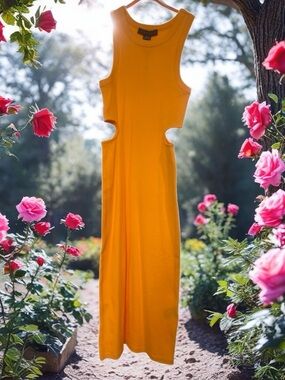 Sanctuary Orange Sleeveless Midi Dress with Side Cutouts